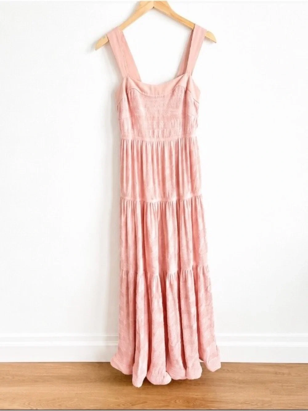 Jonathan Simkhai Celeste Smocked Tiered Maxi Dress Blush Pink XS 0